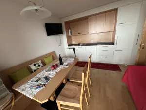 gräumige Wohnküche und Couch.