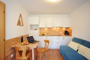 Kleines,Freundliches Appartement mit Schlafzimmer, Dusche/WC, Balkon, komplett eingerichteter Wohnküche mit Geschirrspülmaschine, TV, SAT, Safe und Terrasse.