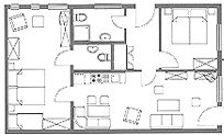 Grundriss Fewo Typ 2 Der Grundriss der Ferienwohnung Typ 2 mit 70 m² Wohnfläche, für 2 bis 4 Personen (Auf Anfrage ist eine Aufbettung möglich).