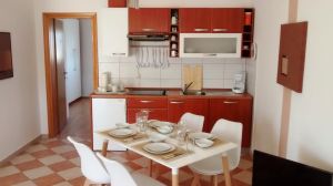 Apartment 2 Wohnzimmer mit offener volleingerichteter Küche mit Spülmaschine, Cerankochfeld mit Dunstabzughaube, Kühlschrank mit Gefrierfach, Kaffeemaschine, Toaster, usw.