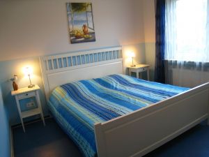Blaues Schlafzimmer mit Doppelbett