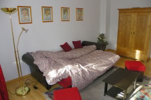 Das Schlafsofa läßt sich in ein bequemes Bett umwandeln.