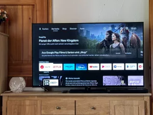 140cm großer TV
für eure eigenen Zugänge für Netflix, amazon prime