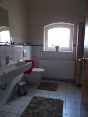 mit Doppelwaschtisch, Bidet, Badewanne mit Duschvorrichtung, Tageslicht