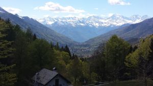 Vigezzotal mit Viertausender Nordwestlich vom Cannobiner Tal liegt das Vigezzotal. Von der Alpe Blitz im Vordergrund sieht man noch weiter westlich die hohen Berge des Monte Rosa