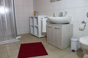 Beide Badezimmer sind mit Dusche, Wc und Waschbecken ausgestattet. 
Es gibt einen Fön und genügend Aufhängemöglichkeiten für Handtücher. Das besondere an den beiden Bädern sind die Dachfenster mit Tageslicht.