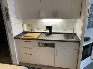 komplett ausgerüstete Küche, mit Geschirrspüler, Kühlschrank mit Gefriefach und diversen Küchengeräten