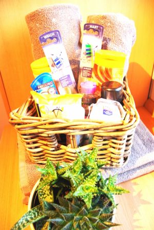 mit zahlreichen Kosmetikartikeln wie z.B. Zahnbürste & -pasta, Duschgel, Shampoo uvm. (gg. Gebühr)