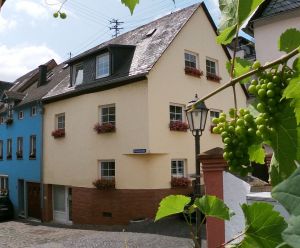 Außenansicht mit Eingang zur Fahrradgarage (weiße Tür)