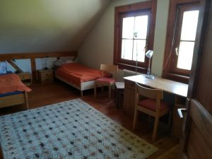 Schlafzimmer 2 In diesem Schlafzimmer sind 2 Betten, 80x200 und 90x200cm. Ein Schreibtisch und Kleiderschrank ergänzen das Zimmer.