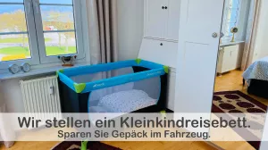 Für Familien mit Babys ist es oft schwierig, alle notwendigen Dinge für einen Urlaub mitzubringen. Aus diesem Grund stellen wir iIhnen gerne ein Reisebett für Ihre Kleinen zur Verfügung. Bitte bringen Sie aus hygienischen Gründen eine Matratze mit.