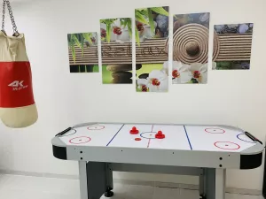 Spielezimmer Egal welches Alter und Geschlecht. Von Kleinkind bis Teenager. Von Handpuppen über Brio-Eisenbahn, Schleichtiere, Bücher, Gesellschaftsspiele bis Airhockey, Boxsack und Dart. So sind gesellige Abende und ausgeglichene Kinder garantiert.