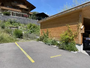 Gästen steht ein Gratis-Parkplatz direkt beim Haus zur Verfügung. Auch das Laden von E-Autos ist bei Bedarf möglich.