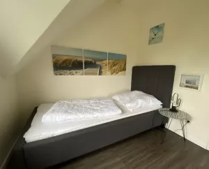gemütliches Schlafzimmer mit Einzelbett und Schlafcouch